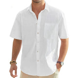 BONSIR  -  Men's 100% Cotton Short-Sleeve Shirt – Lightweight & Breathable Button-Beach Vacation, Casual Navy Blue Top with Chest Pocket