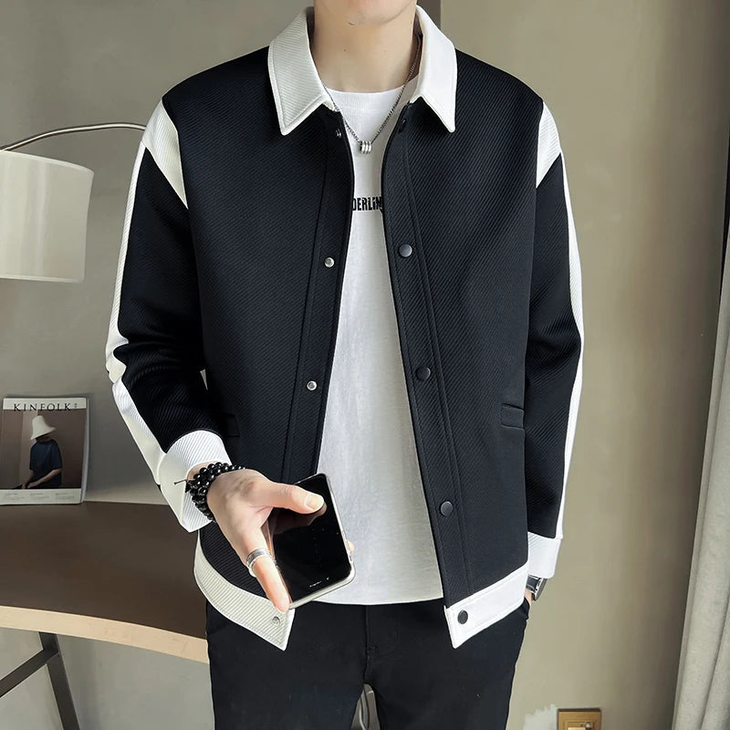 Bonsir Spring New Color-blocking Design Jacket Men Fashion Casual Lapel Coat Streetwear Outwear Jaqueta Masculina Men Clothing