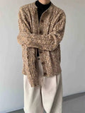 BONSIR  -  umn and winter knitted sweater men contrasting color old money style knitted cardigan loose retro twist lazy sweater jacket men