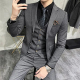 Bonsir Luxury Men 3 Pieces Suit Fashion Plaid Slim Fit Business Formal Casual Check Suits Office Work Party Prom Wedding Groom Suits