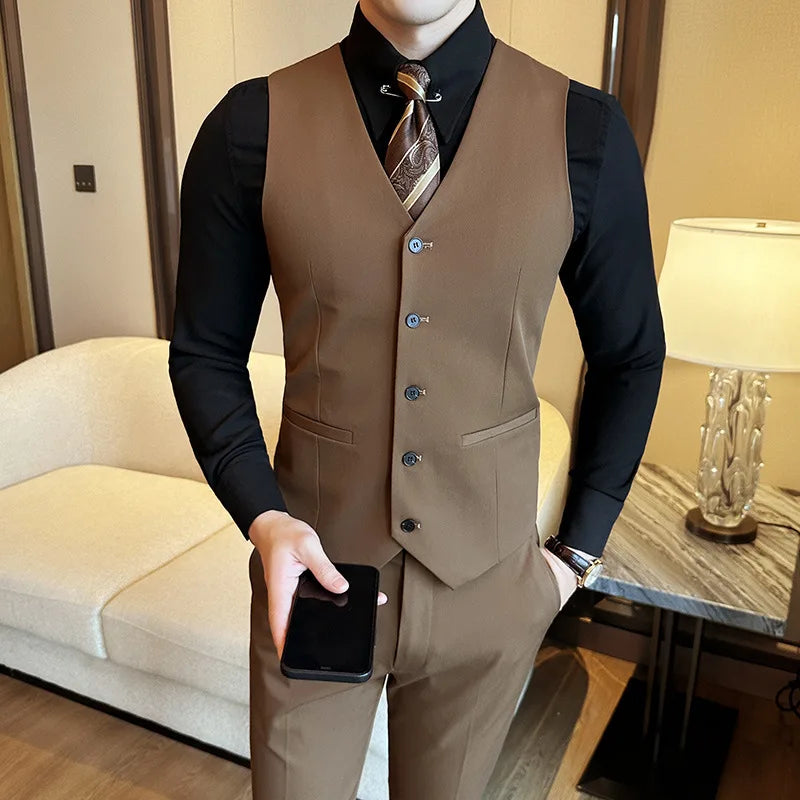 Bonsir ( Vest + Pants) Men Luxury High Quality Business Suit Vest 2 pieces Formal Groom Wedding Dress Vest Set Fashion Club Clothing