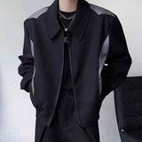 Bonsir Mens Jacket Contrast Color Motorcycle Jacket Japanese Harajuku Streetwear Casual Shoulder Pad Long Sleeve Top Men'S Clothing