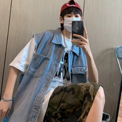 Bonsir Vests Men Harajuku Simple Youthful Vitality Popular Sleeveless Fashion All-match Males Outwear Korean Style High Street Casual