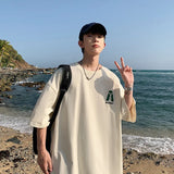BONSIR  -  Summer High Street Cotton Oversized T Shirt Men Loose T Shirts for Mens Casual Tops Tees Clothes Streetwear Short Sleeve Tees