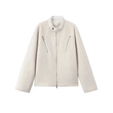BONSIR  -  Retro white moonlight wool short jacket, American high street zipper woolen coat for men and women