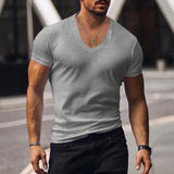 BONSIR  -  New Cotton Men T-shirt V-neck Fashion Design Slim Fit Soild T-shirts Male Tops Tees Short Sleeve T Shirt For Men