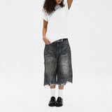 BONSIR  -  Mens Washed Distressed Raw Edge Ripped Denim Cropped Pants Streetwear Fashion Youth Campus  Casual Trousers Men'S Clothing 2025