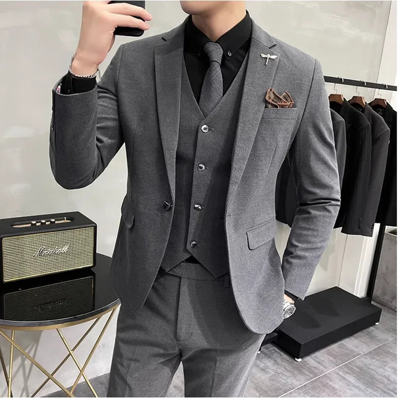 Bonsir 7XL-S (Jacket+Vest+Pant) Luxury Men Slim Fit Suit 3-Pcs Formal Business Work Wedding Stage Tuxedo High Quality Suit Men Clothing