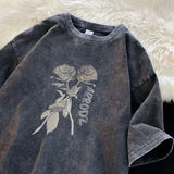 BONSIR  -  Summer New Harajuku Butterfly Print Grunge T-shirts Loose Fashion Streetwea Crop Tops Women Y2k Aesthetic Casual Drawstring Tees