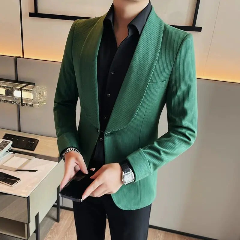 Bonsir Autumn New Men Single Button Suit Jacket Slim Fashion High Street Outwear Outfit Big Collar Design Wedding Social Tuxedo