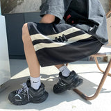 BONSIR  -  Summer New High Street Vintage Striped Printed Panel Shorts Mens Loose Casual Short Pants Japanese Chic Y2k Male Streetwear