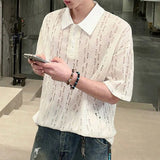 BONSIR  -  Mens Polo Shirt Ripped Hollow T-Shirt Summer Thin Streetwear Fashion Youth Campus Niche Short-Sleeve Top Men'S Clothing 2025 New
