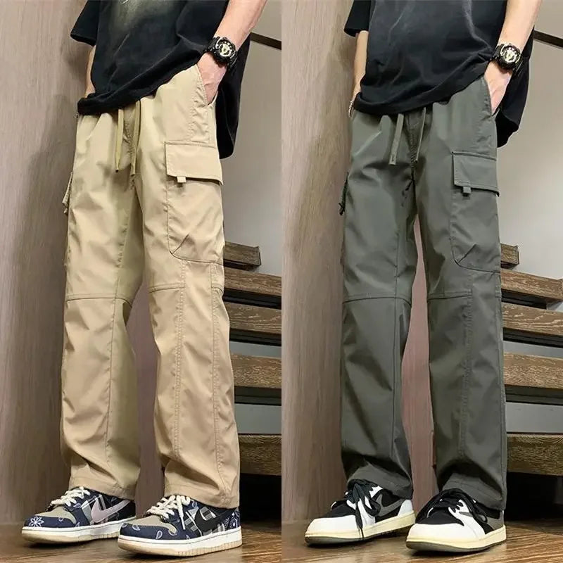 Bonsir Male Trousers Spring Summer Wide Black Men's Straight Cargo Pants New in Nylon Fashion Emo Cheap Korean Style Harajuku Loose