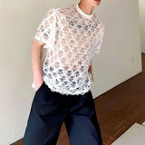 BONSIR  -  Mens Four-Leaf Clover Hollow Perspective Sexy Mesh T-Shirt Streetwear Fashion Nightclub Ballroom Trendy Top Men'S Clothing 2025