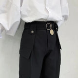 Bonsir Summer Black Personality Design Three-dimensional Pocket Overalls Men All-match Casual Trousers Mens Clothing Pants Hombre Y2K