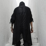 Bonsir Nightclub DJ Singer Punk Rock Hip Hop Long Shirt Black Hooded Cloak Cardigan Men Pleated Woven Cotton Blouse Gothic Vintage