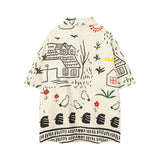 BONSIR  -  Summer Mens Hawaiian Beach Shirt Vintage Cartoon Graffiti Hawaii Blouse Men Harajuku Streetwear Fashion Casual Aloha Shirts Male