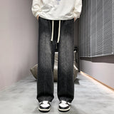 Bonsir Men's Retro Straight Loose Jeans Autumn New Street Fashion Stitching Tie Dye Baggy Wide Leg Pants Men's Clothing Black Gray Blue