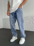 BONSIR  -  Men's Classic Straight-Leg Jeans - Casual Street Style, Non-Stretch Denim, Solid Color, All-Season Wear, Cotton Blend