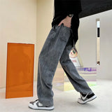 Bonsir Neutral Simple Solid Long Jeans Men Korean Style Fashion High Street Loose Casual Jean Pants Male Daliy All-match Trousers