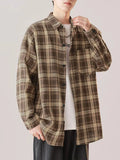 BONSIR  -  American Men's Spring and Autumn Plaid Shirts, Handsome and High-End Long-Sleeved Shirts, Trendy and Versatile Loose Tops