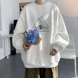 BONSIR  -  Casual Geometric Printed Hoodies Men's Clothing Stylish Basic Autumn Winter Fleece Young Style O-Neck Long Sleeve Sweatshirts