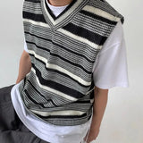Bonsir Mens Vest Contrast Stripes Casual Knitted Tank Top Summer Streetwear Versatile Beach British Elegant Vest Men'S Clothing