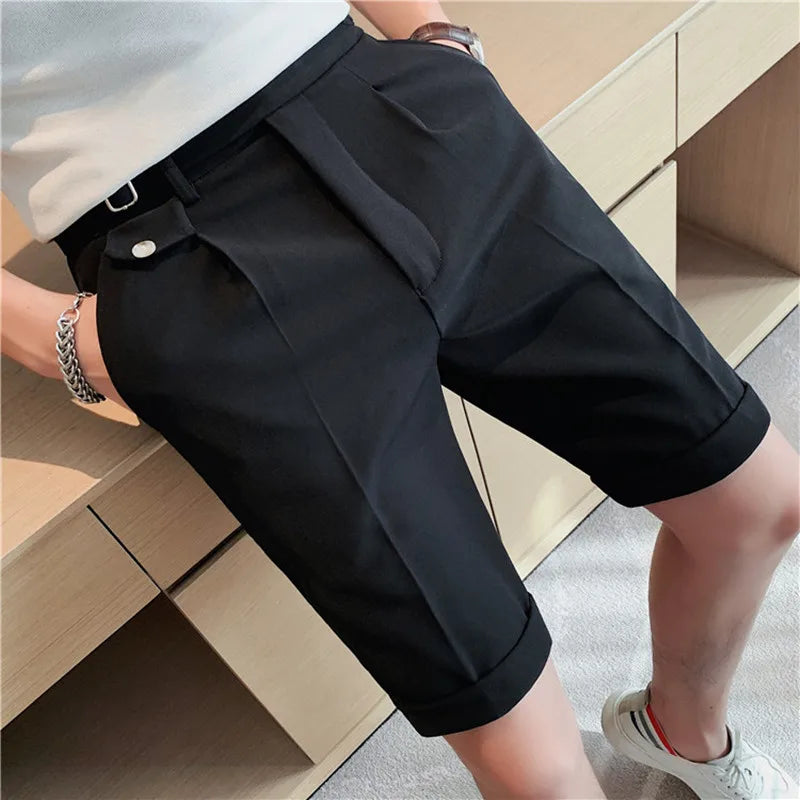 Bonsir British style Summer Business Slim Fit Business Suit Shorts Men Simple Casual Short Pants Knee Length Formal Pants Homme