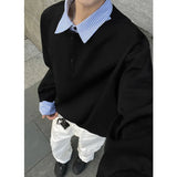 BONSIR  -  Spring Lapel Hoodie Men Fashion Casual Sweatshirt Men Streetwear Korean Loose Pullover Hoodie Mens Fake Two Pieces Hoody