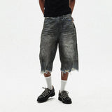 BONSIR  -  Mens Washed Distressed Raw Edge Ripped Denim Cropped Pants Streetwear Fashion Youth Campus  Casual Trousers Men'S Clothing 2025