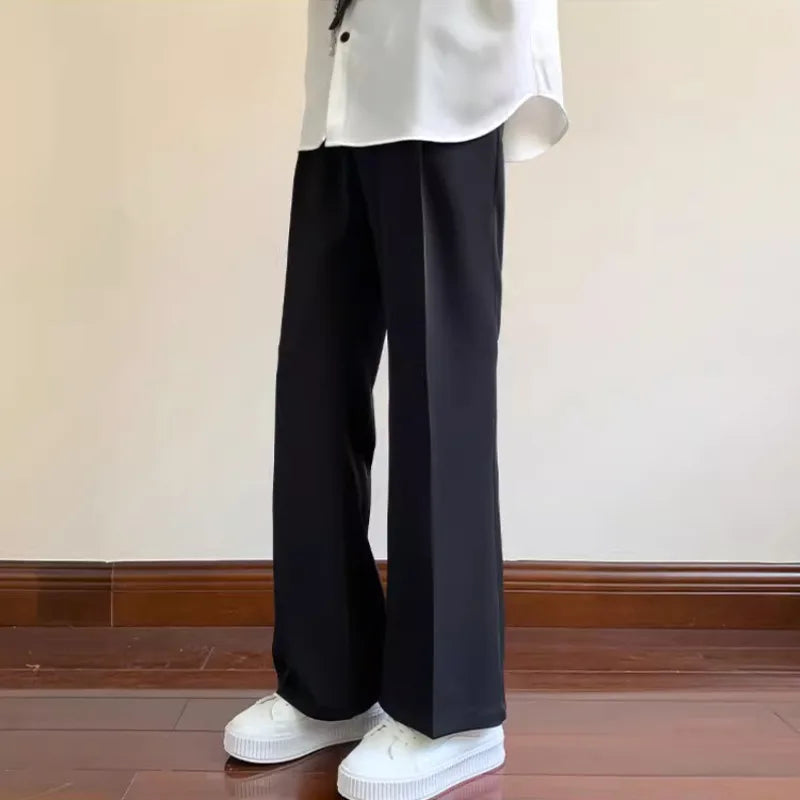 Bonsir Summer Black Suit Pants Men Fashion Social Mens Dress Pants Korean Loose Bell-bottoms Pants Men Mens Office Formal Trousers