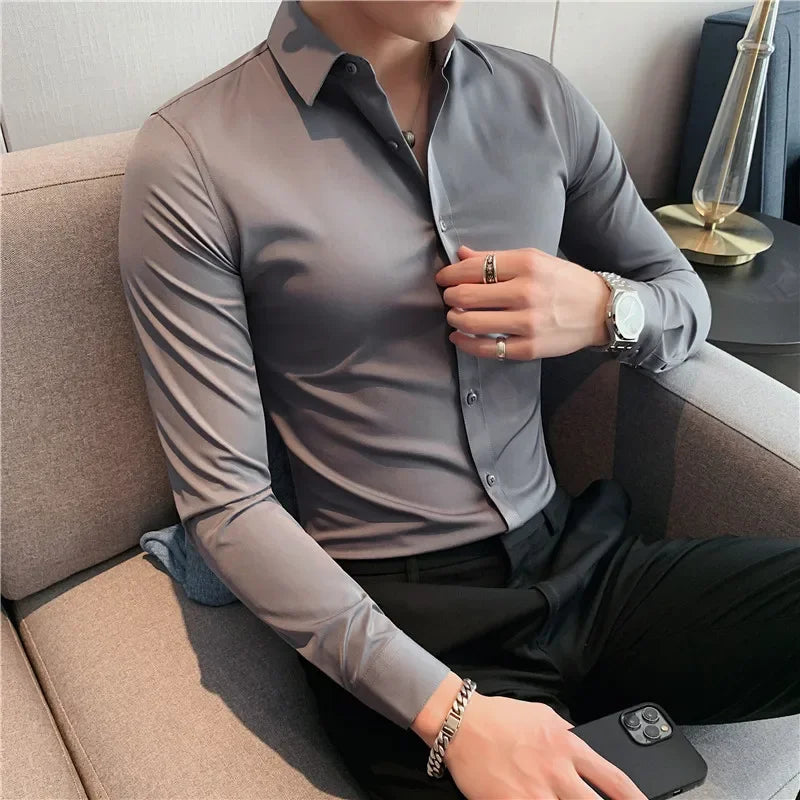 Bonsir Plus Size 7XL-S Men Shirt High Quality Fashion Solid Slim Fit Business Shirt Formal Casual Social Party Dress Men's Clothing