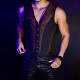 Bonsir Mens Sexy Perspective Tight-Waisted Vest, Genderless Fashion Nightclub Temperament Youth Trendy Business Breathable Top Unisex