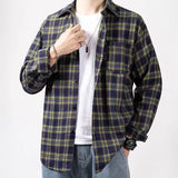 BONSIR  -  Long sleeve plaid shirt men's retro new trend in spring and autumn loose casual Joker coat shirt