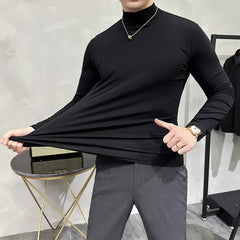 Bonsir 5 Colors Autumn Winter New Turtleneck Long Sleeve T Shirts Men Solid Color Slim Fit Casual Elastic Warm Tee Shirt Homme 3XL-M