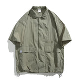 BONSIR  -  Summer Mens Cargo Shirts Streetwear Harajuku Multiple Pockets Casual Blouse Oversized Quick Drying Vintage Short Sleeve Shirt