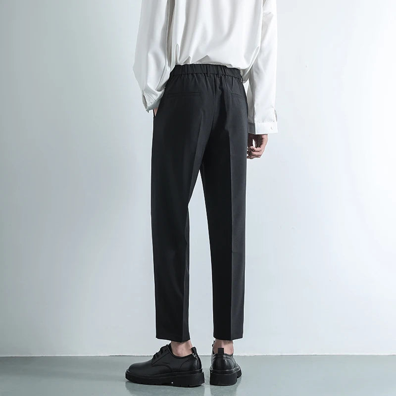 Bonsir Casual Pants Men Simple Daily Draping Korean Style Temperament Solid Color Chic Males Pantalones Outer Stylish Classic Bottoms