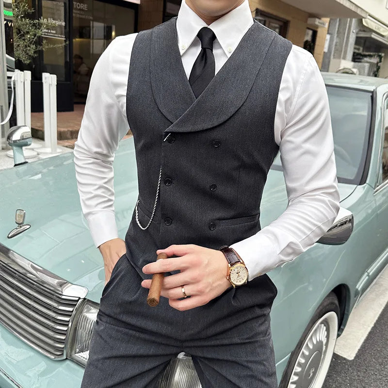 Bonsir (1 Pcs Vest）Latest Style Design Double Breasted Men Suit Vests Formal Groom Wedding Social Slim Fit Sleeveless Vest Coats