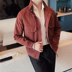 Bonsir Fashion New Stand Collar Jacket for Men Large Pocket Zipper Casual Business Jackets Social Streetwear Outwear Coats