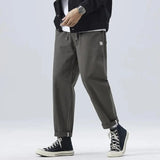 Bonsir Autumn New 100% Cotton Casual Straight Pants Men Clothing Drawstring Cargo Solid Color Daily Joggers Trousers L369-1