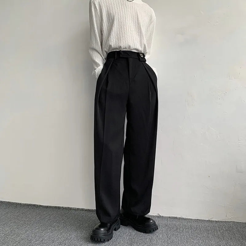 Bonsir New Black Suit Pants Men Fashion Social Mens Dress Pants Korean Loose Oversized Wide Leg Pants Mens Formal Trousers M-2XL