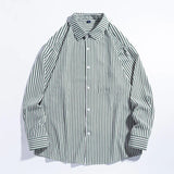 BONSIR  -  Autumn Business Casual Striped Shirts for Men Tops Stripe Shirt Loose Top Cotton Blouse Cardigan Korean Long-Sleeved Shirts