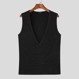 BONSIR  -  Men Tank Tops Knitted Deep V Neck Sleeveless Male Vests Summer Streetwear 2025 Solid Color Sexy Fashion Men Clothing