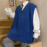 BONSIR  -  Autumn Streetwear Mens Loose Sweater Vest Casual Thermal Oversized Winter Sweater Vest Men Sweater Vest  for Daily Wear