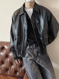 BONSIR  -  Men Fashion Lapel PU Leather Casual Biker Coat Streetwear Social Jackets Men Autumn Double Zipper Motorcycle Leather Jackets