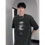 Bonsir Summer new street trend men and women washed personalized printed round neck short sleeved couple loose retro casual T-shirt top