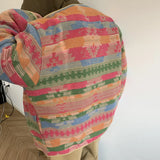 Bonsir Mens Jacket Rainbow Stripes Contrast Color Casual Jacket Autumn Streetwear Personality Retro Ethnic Jacket Men'S Clothing