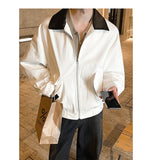 BONSIR  -  Fall Short-Length Bomber | American Retro Shacket W/ PU-Leather Collar - Relaxed Plus Sizing M-5XL