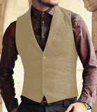 Bonsir New Men Suit Ves Classic Herringbone Pattern Business Waistcoat Notch Lapel Wool Tweed Groomsmen Waistcoat Vests For Men