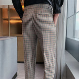 Bonsir Neapolitan High Waist Business Casual Pants Men Fashion Plaid Suit Pants Korean Slim Fit Social Office Dress Pants Mens Clothing
